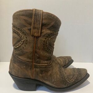 Laredo Womens Fancy Distressed Brown Leather Short Western Boots Snip Toe 6M